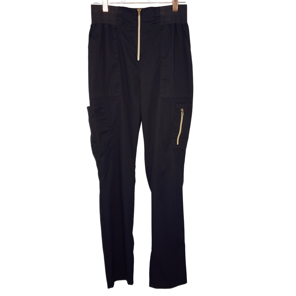 JAANU Size S Black Cargo Pants Zip Fly Elastic‎ Waist Pockets